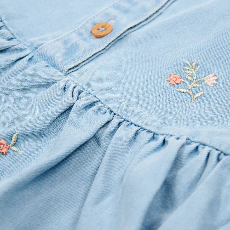 Abito ricamato - Manica corta - Blu