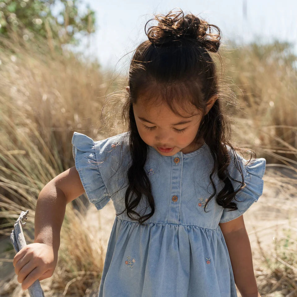 Abito ricamato - Manica corta - Blu