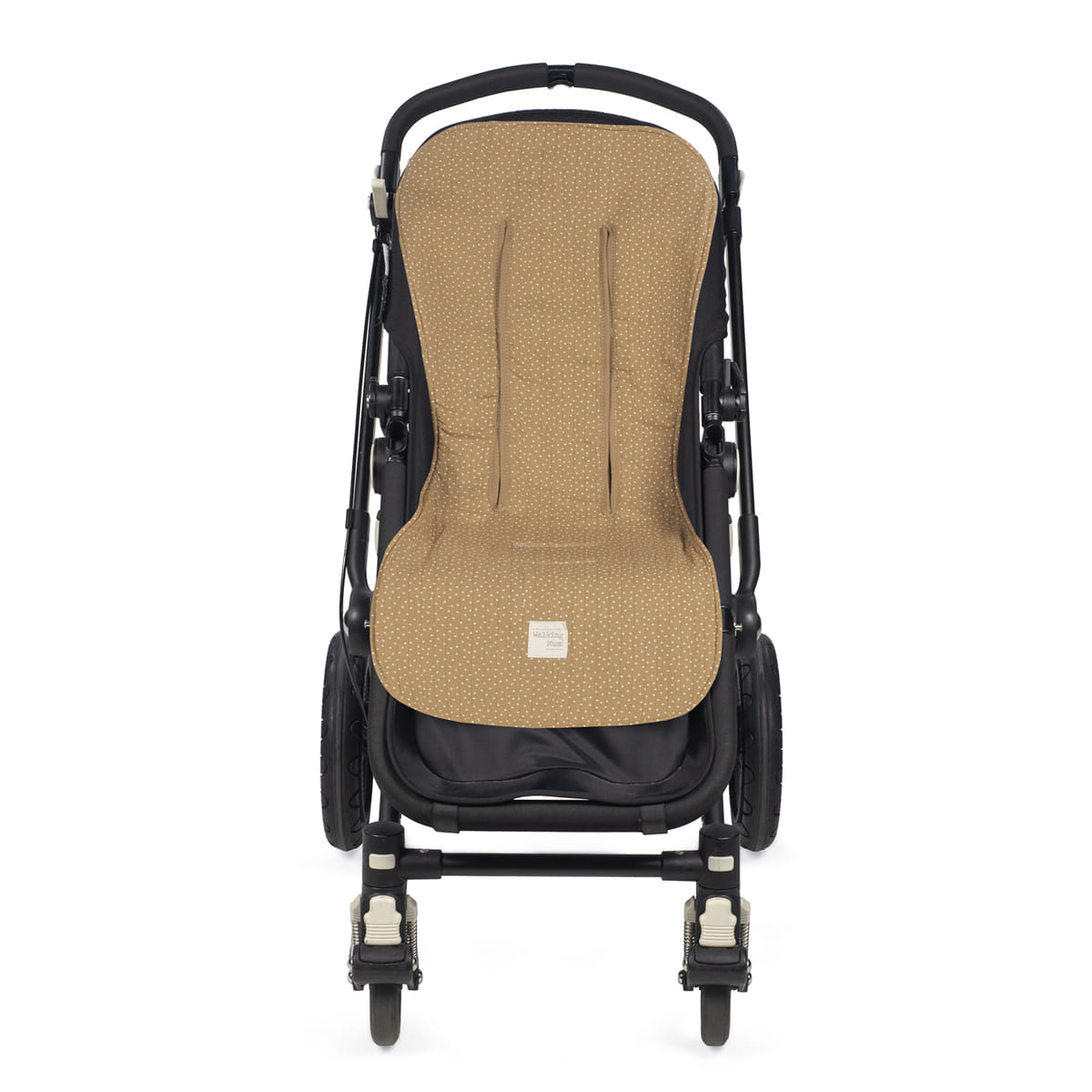 Walking Mum seat liner with polka dot poppy cinnamon pattern, designed for comfortable stroller or car seat use.