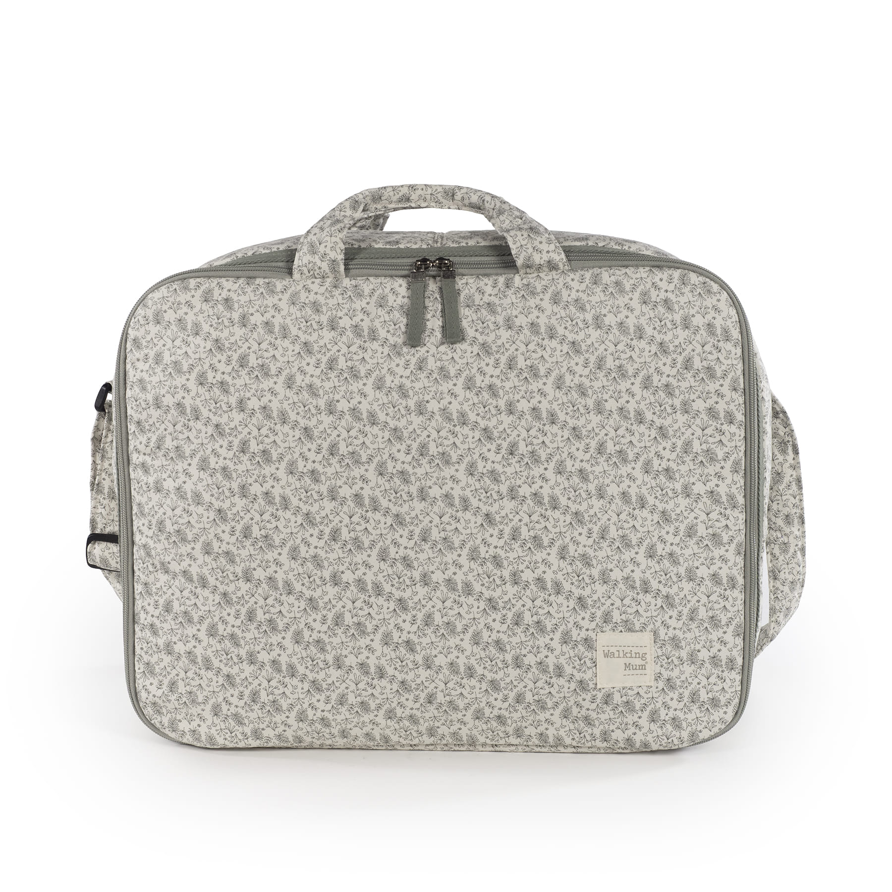 Walking Mum Valigia Gala Mint suitcase with smooth mint green exterior, ergonomic handle, and four spinner wheels for easy travel.