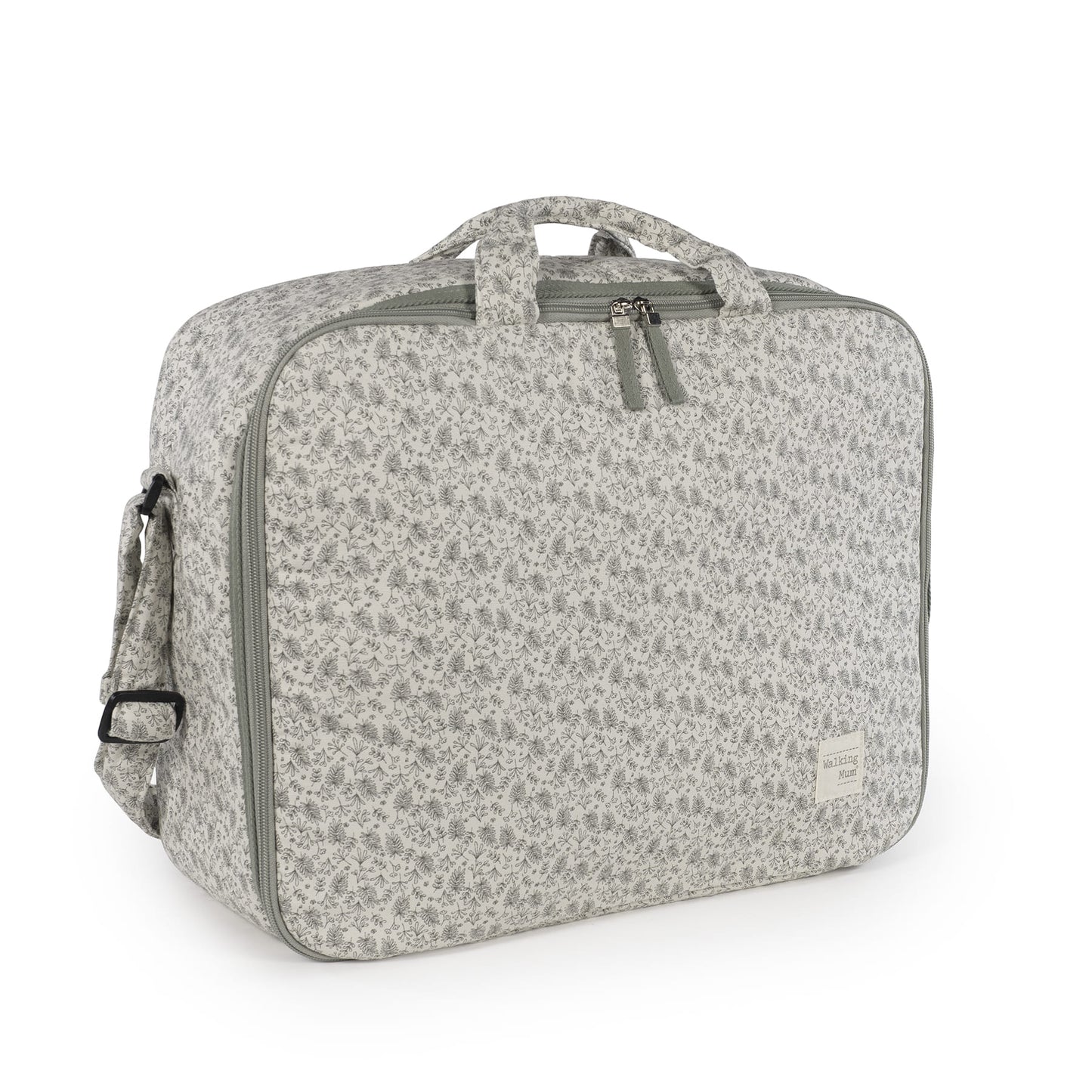Walking Mum Gala Mint suitcase with four wheels, extendable handle, and durable exterior for travel.