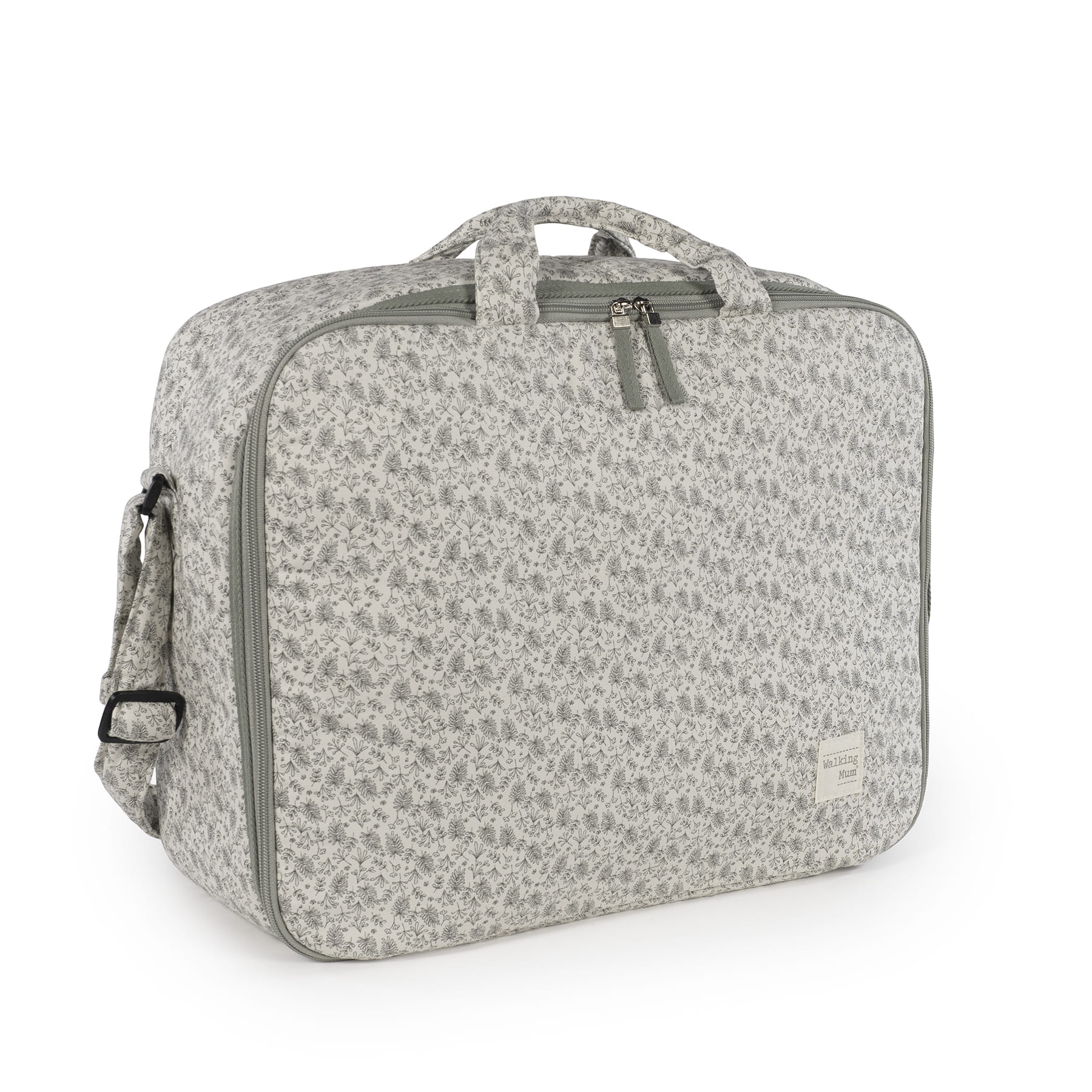 Walking Mum Gala Mint suitcase with four wheels, extendable handle, and durable exterior for travel.
