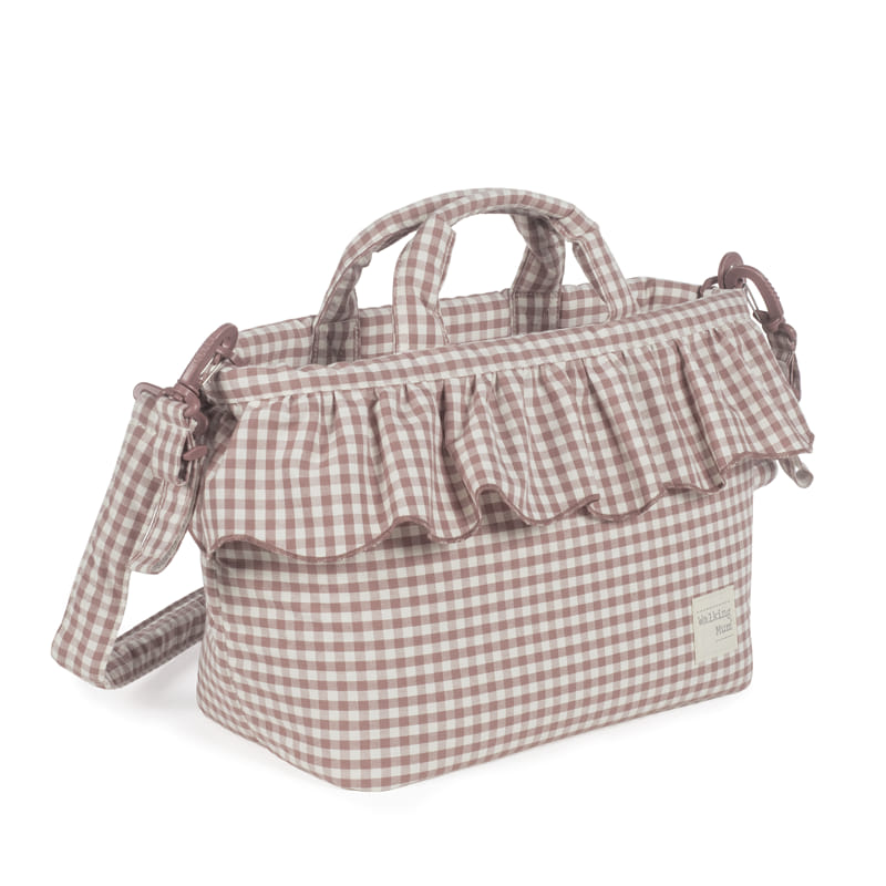 Walking Mum BORSA CESTINO PRALINÉ VICHY MOKA moda bag with woven basket design and Vichy pattern, stylish and lightweight.