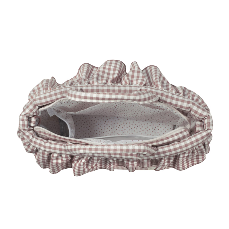 Walking Mum BORSA CESTINO PRALINÉ VICHY MOKA fashion bag with woven basket design and Vichy pattern, stylish accessory for everyday use.