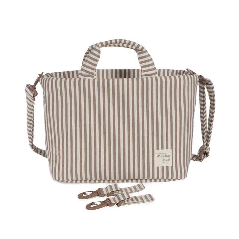Walking Mum Borsa Cambio con Fasciatoio Praliné Stripes Moka, stylish diaper bag with changing pad and striped design.