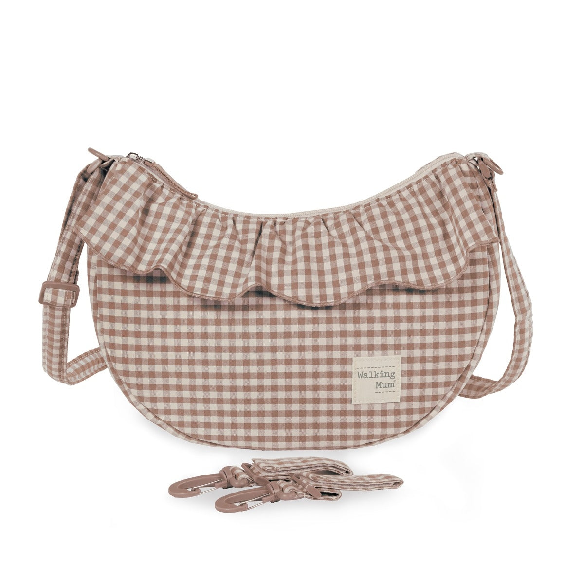 Pasito a Pasito Gondola Vichy Moka crossbody bag with beige and brown checkered pattern and adjustable strap, stylish and functional.