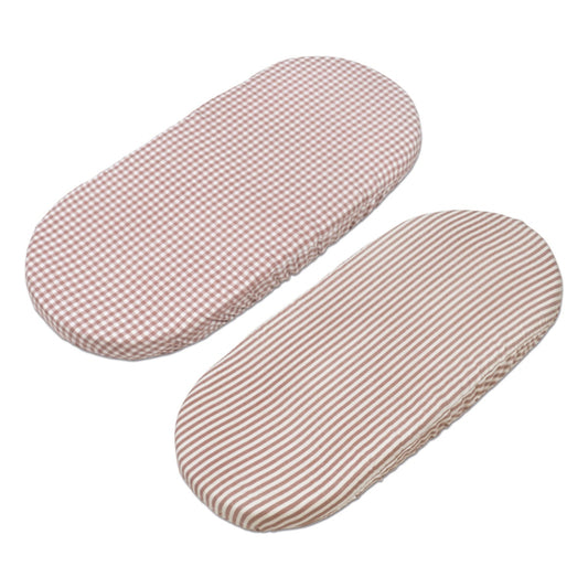 Set/ 2 Lenzuoli con angoli per navicella Pasito a Pasito WM Praliné Vichy/Strisce Moka