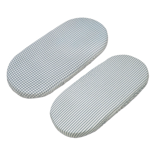 Set/ 2 Lenzuoli con angoli per navicella Pasito a Pasito WM Praliné Vichy/Strisce Matcha