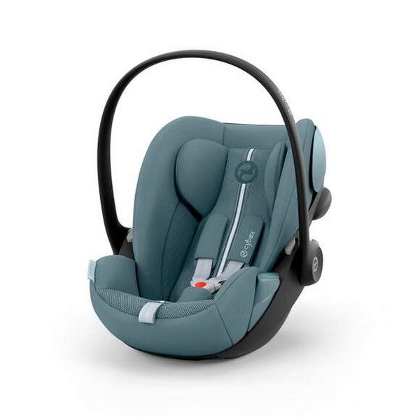 Cybex Cloud G i-Size Plus car seat with adjustable headrest and safety harness, installed in a vehicle interior.