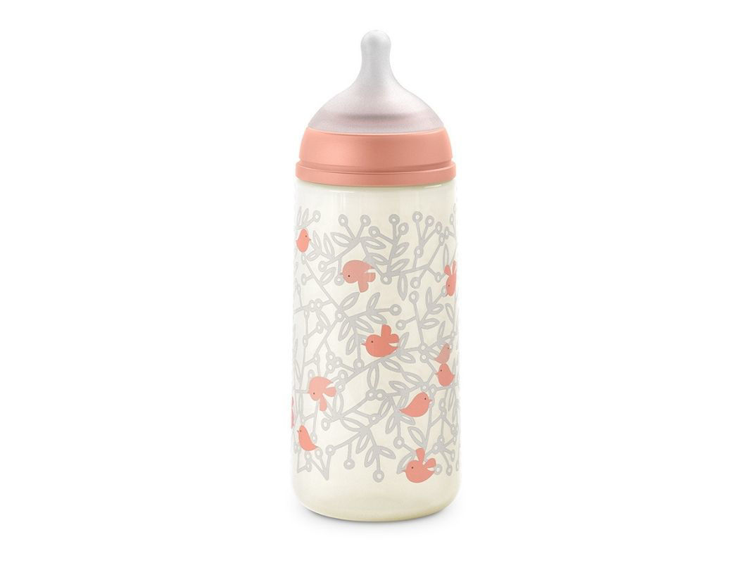 Biberon Birdies Con Tettarella Simmetrica A Flusso Medio 360 Ml Da 6 Mesi Rosa