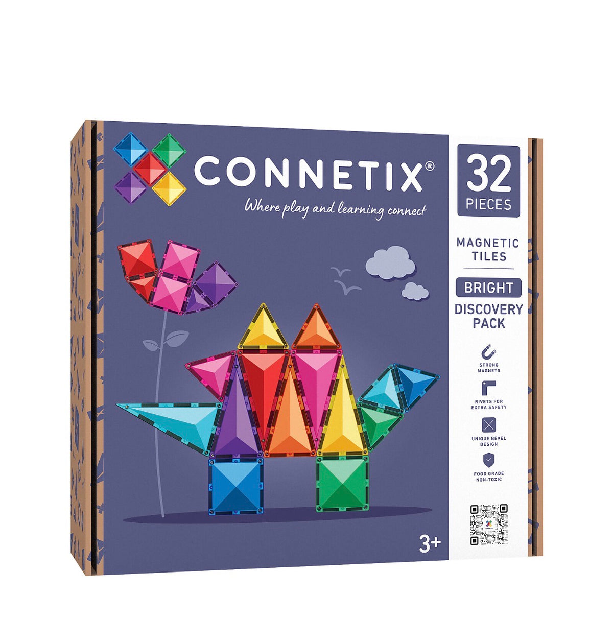 Connetix - 32 Pezzi - Pacco Scoperta - Bright - 100% Plastica ABS Atossica - Apprendimento STEM!