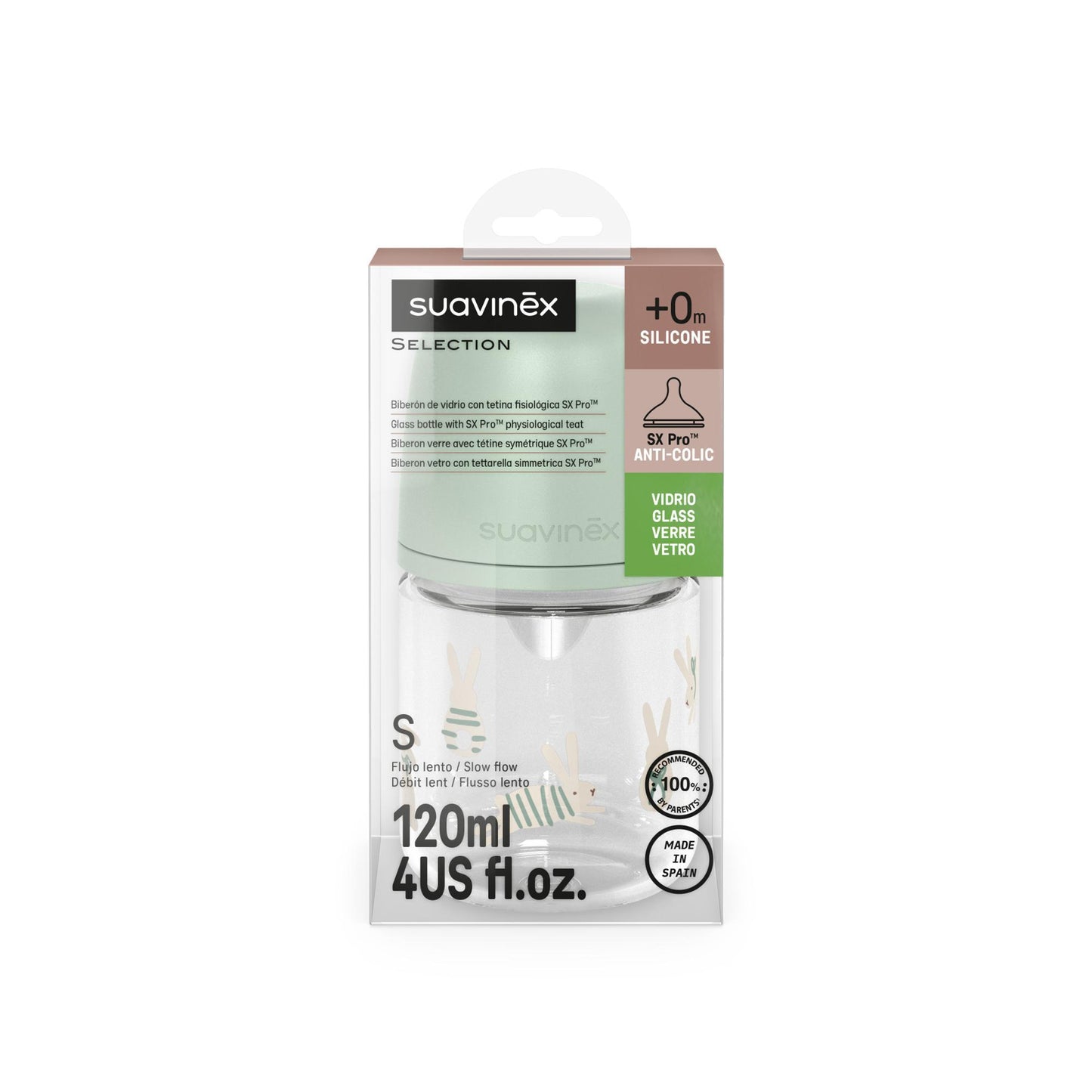 Suavinex Biberon In Vetro Wonderland Liberty 120 ml Coniglio Verde