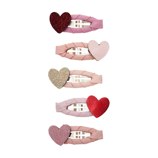 Mimi&Lula floral Florence clips featuring a heart-shaped design with colorful floral patterns on shiny metal clips.
