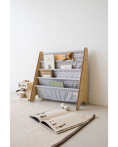 Libreria Frontale Montessoriana - Gingham Blu - Poliestere Riciclato - 61x 63 x 25,4 cm