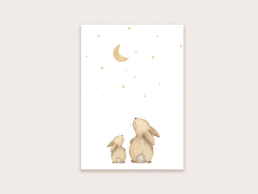 Cartolina coniglio luna + stelle