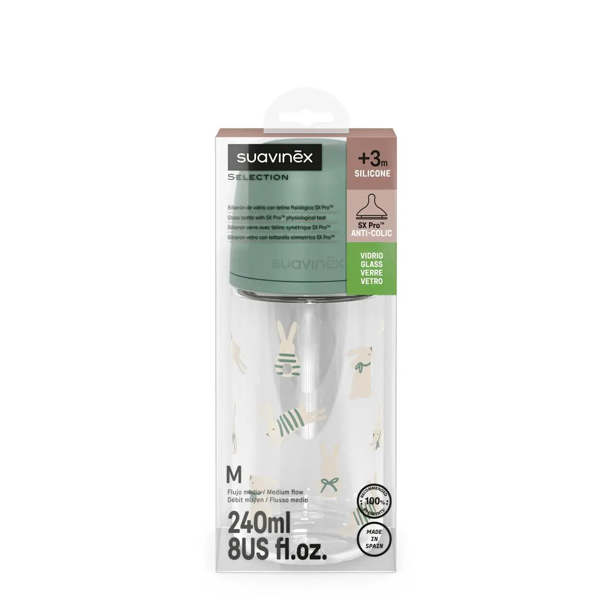 Suavinex Biberon In Vetro Wonderland Liberty 240 ml Coniglio Verde