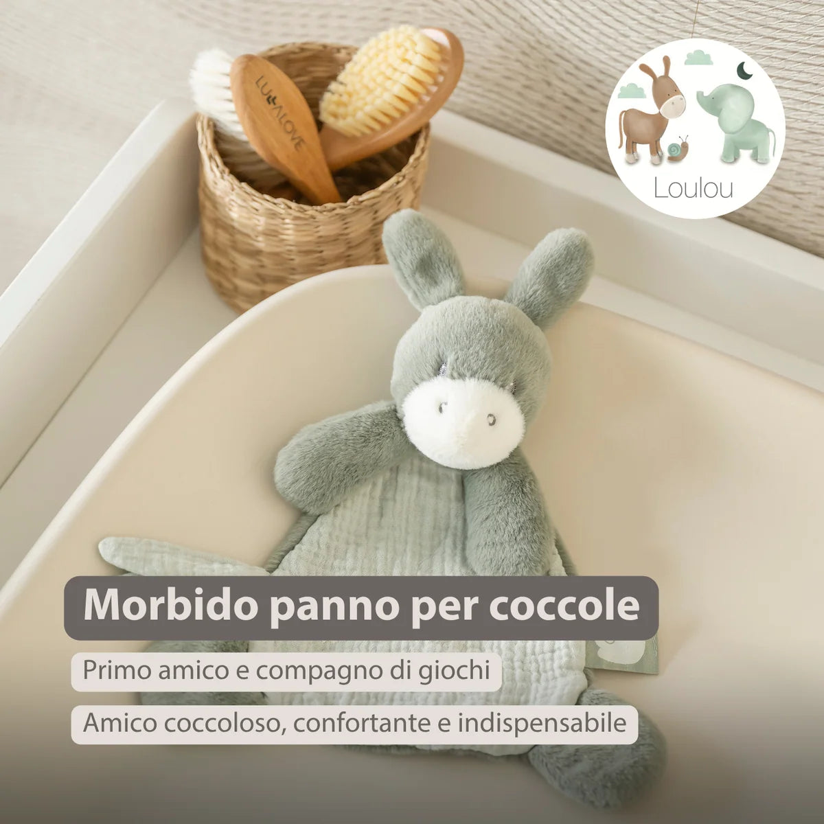 LouLou Mini Doudou Asinello - Doudou Asinello - 25 cm - Verde Tiglio
