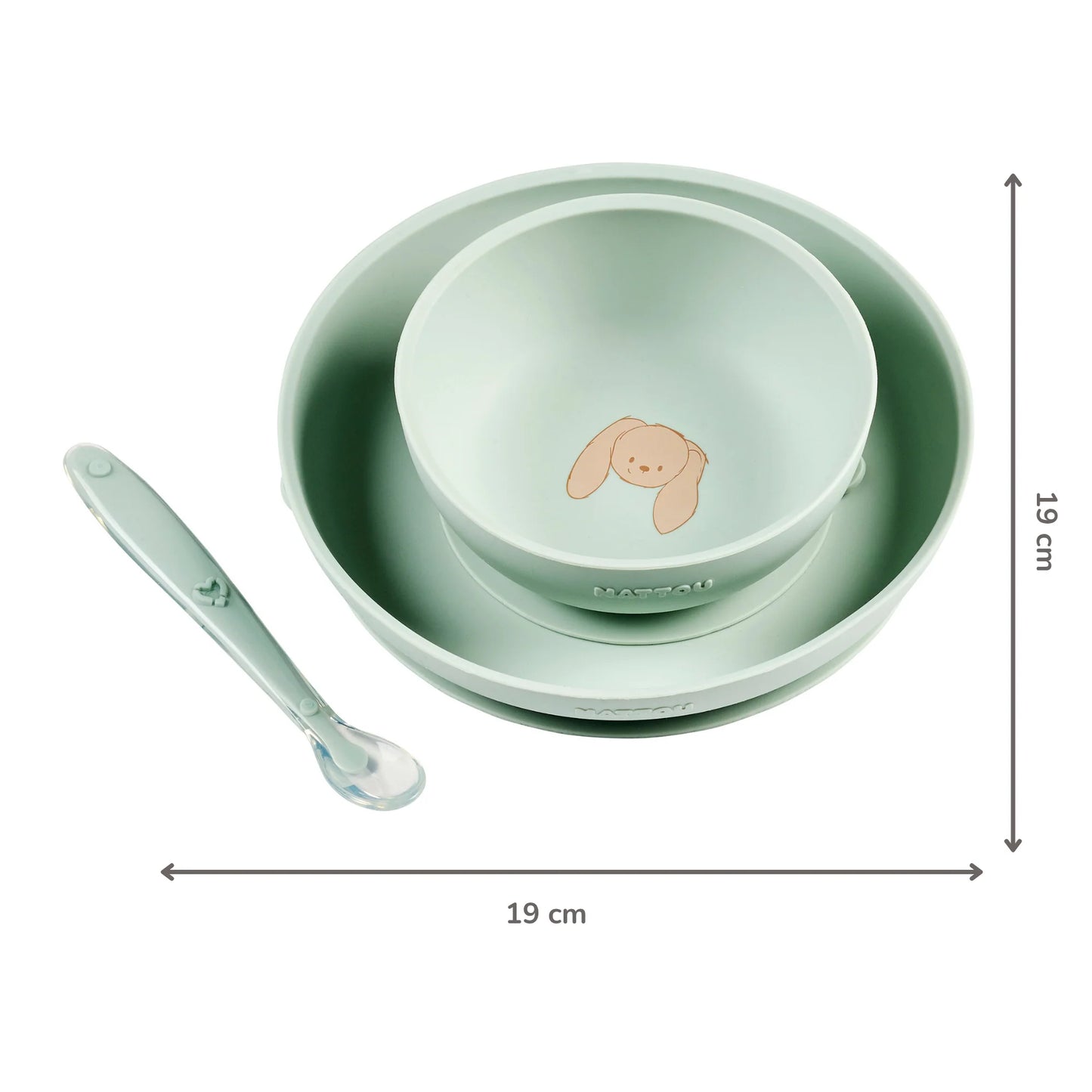 Set di posate in silicone per bambini, 3 pezzi con ventosa - Verde tiglio