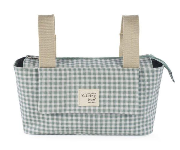 Walking Mum I Love Vichy Verde organizer for moms, featuring a stylish green Vichy pattern and multiple compartments for essentials.