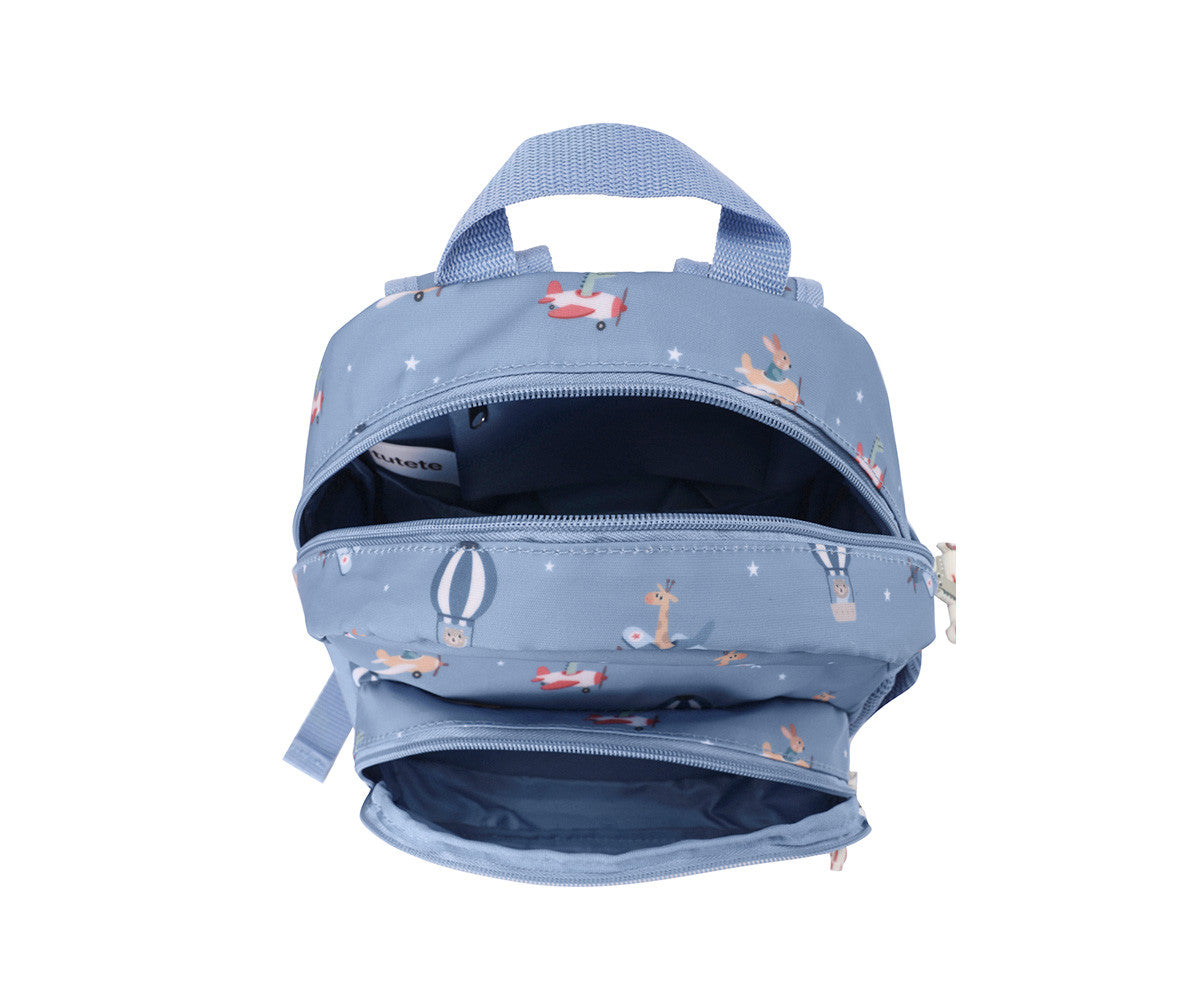 Personalized Tutete Planes back to school backpack with adjustable straps and colorful airplane design.