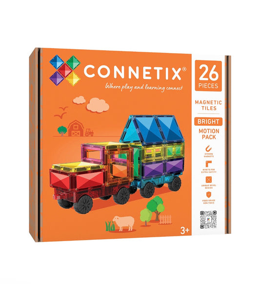 Connetix - 26 Pezzi - Pacco Movimento - Bright - 100% Plastica ABS Atossica - Apprendimento STEM!