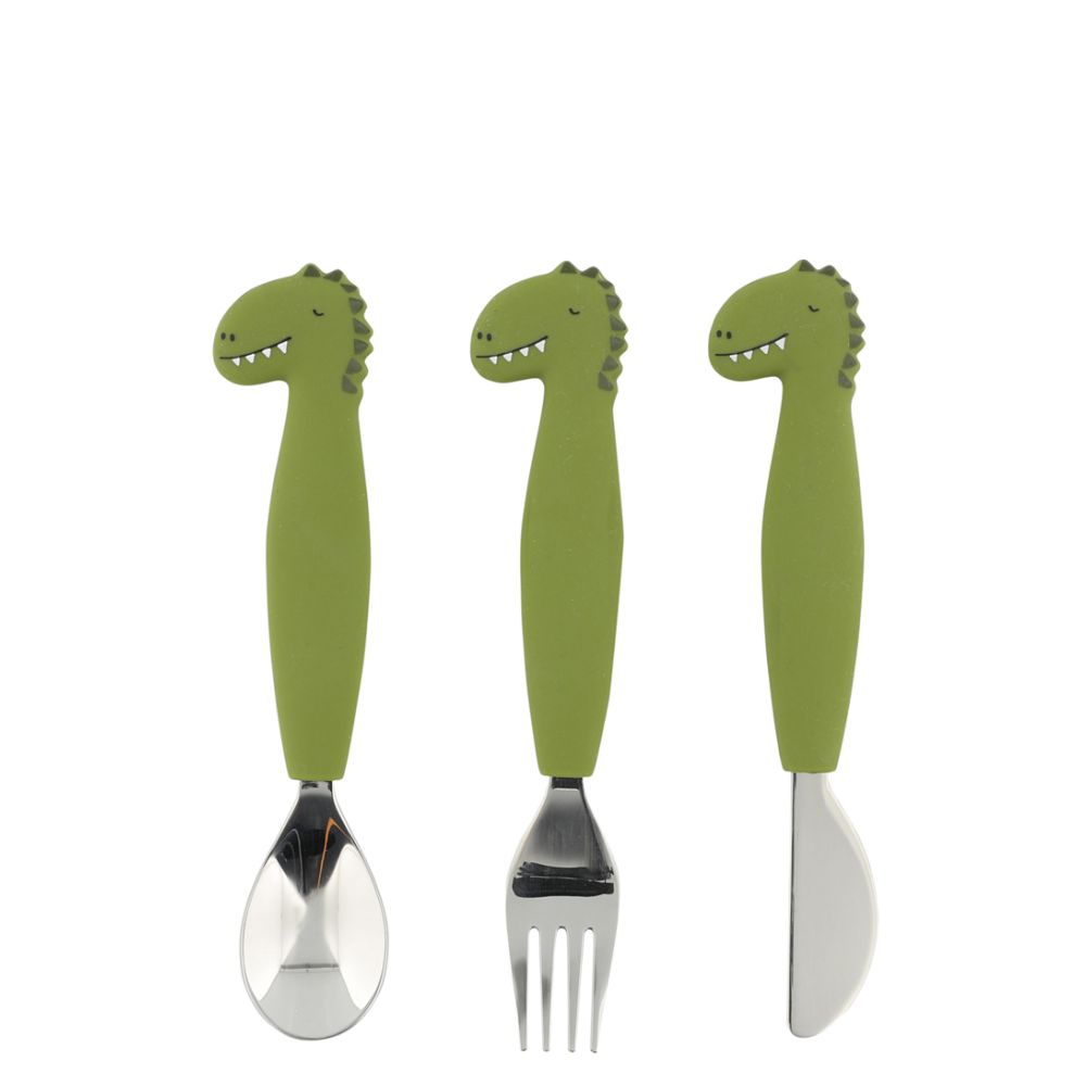 Trixie - Set di 3 posate in silicone Mr. Dino