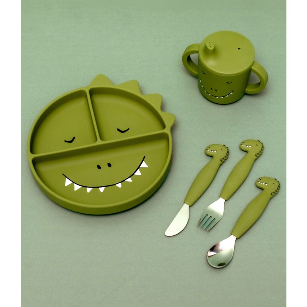 Trixie - Set di 3 posate in silicone Mr. Dino