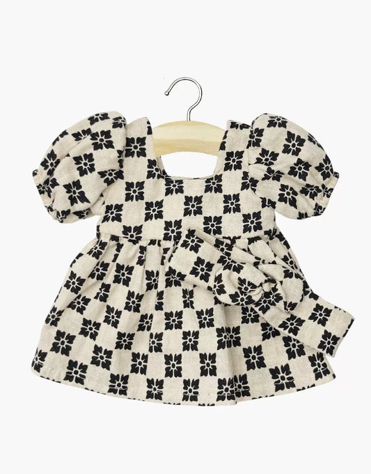 Minikane  Rylee+Cru | Abito Fiona e fascia con fiocco rotondo in crêpe con stampa a quadri bianchi e neri