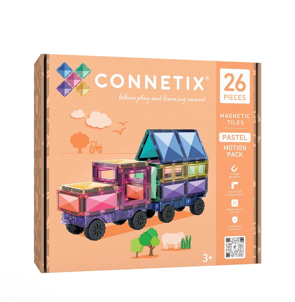 Connetix - 26 Pezzi - Pacco Movimento - Pastello - 100% Plastica ABS Atossica - Apprendimento STEM!