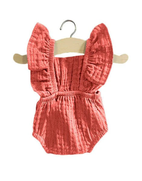Lipa-Vestito per bambola minikane -  Barboteuse retrò lou en double gaze marsala