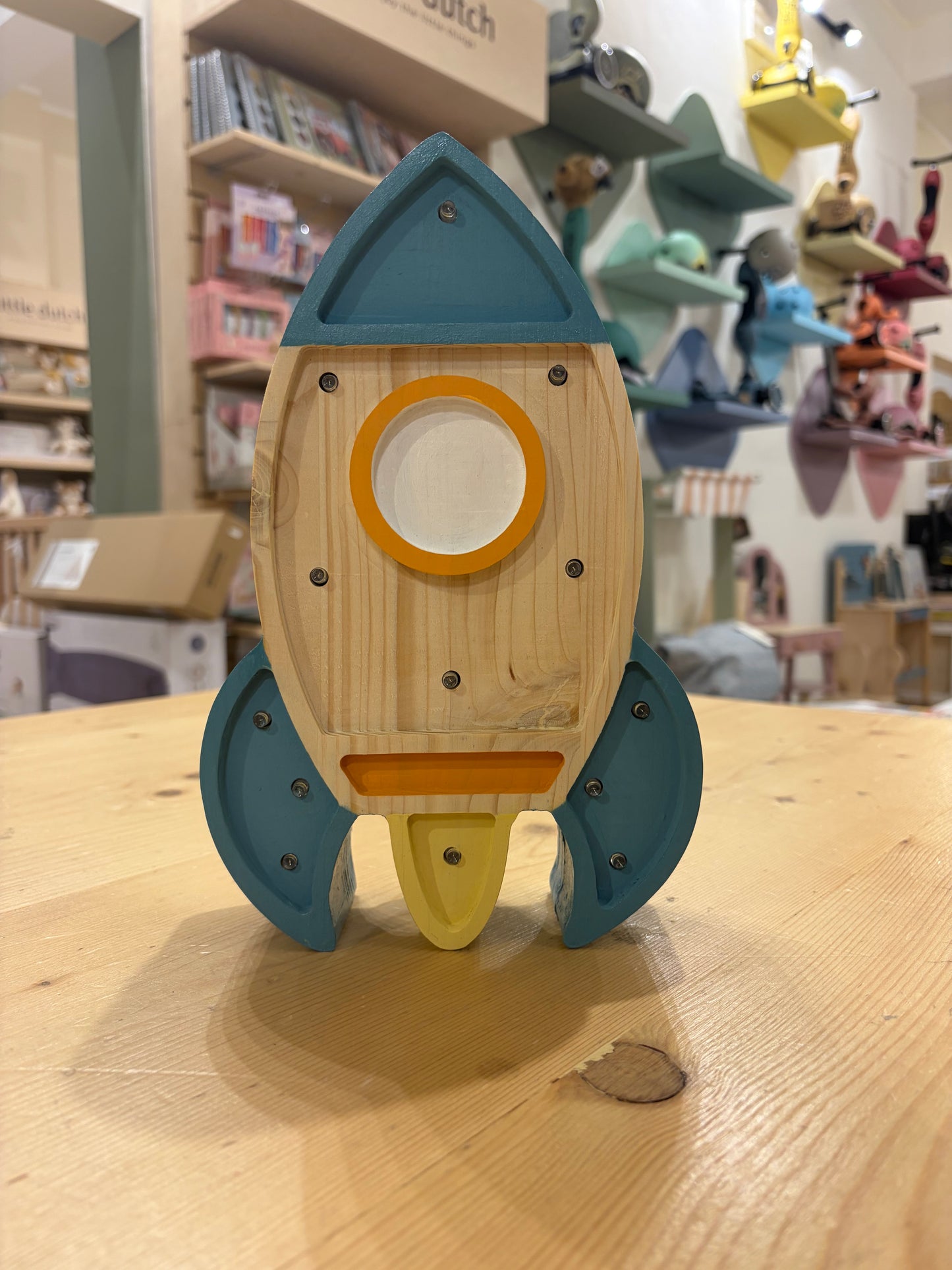Lampada in legno - razzo blu