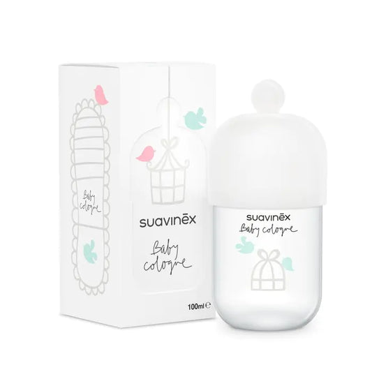 Suavinex Baby Cologne bottle with delicate scent, 100ml, designed for infants and children, featuring a soft, elegant packaging