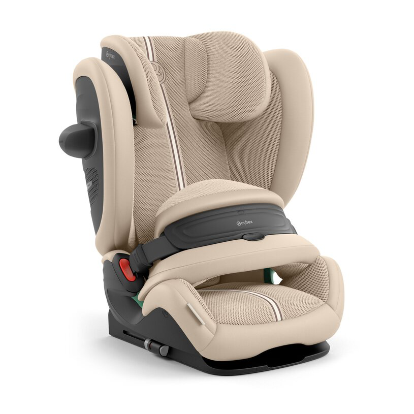 Cybex Pallas G3 Plus car seat with adjustable headrest and harness for child safety, in a sleek design.