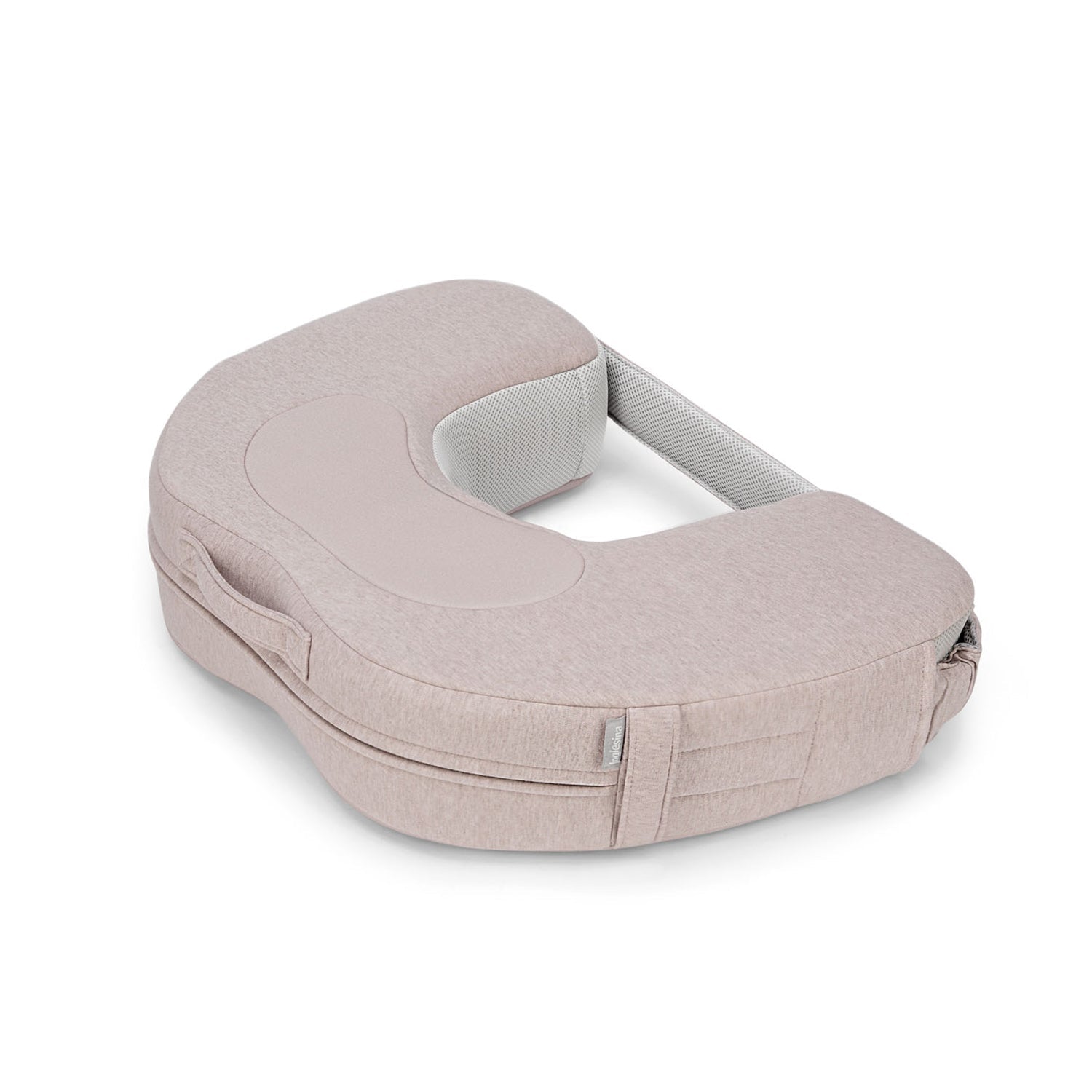 Inglesina ELYSIA nursing pillow with soft fabric cover and ergonomic design for comfortable breastfeeding support.