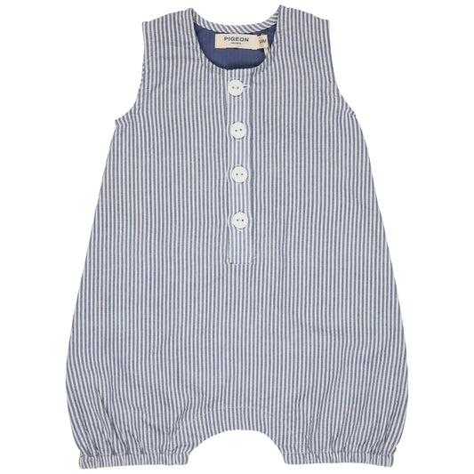Baby All-In-One (Seersucker Fine Stripe) - Indigo