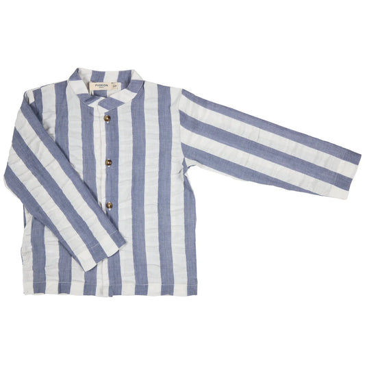 Camicia Seersucker senza colletto - Indaco Pigeon