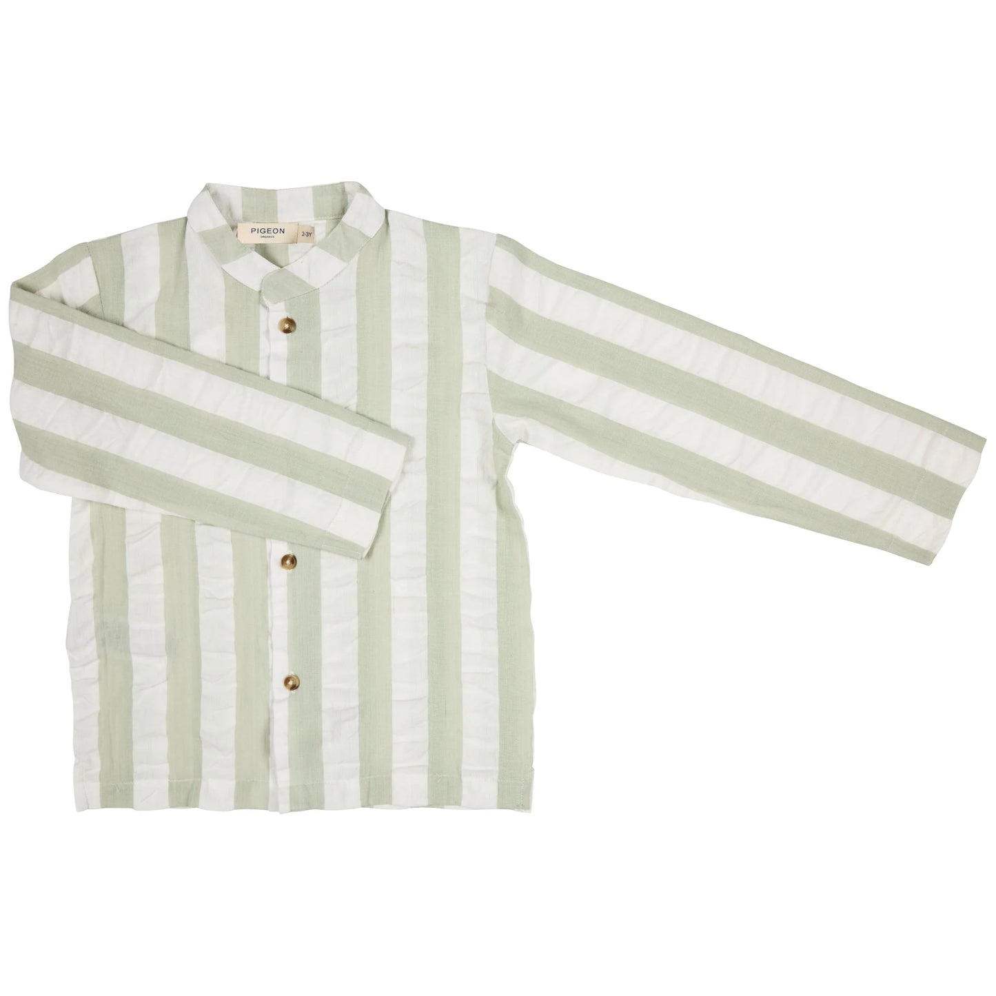 Camicia Seersucker senza colletto -Verde Pigeon