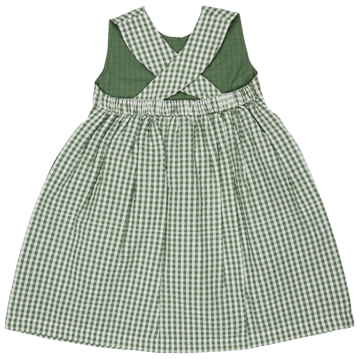 Abito con schiena incrociata (seersucker Check) - Verde Pigeon