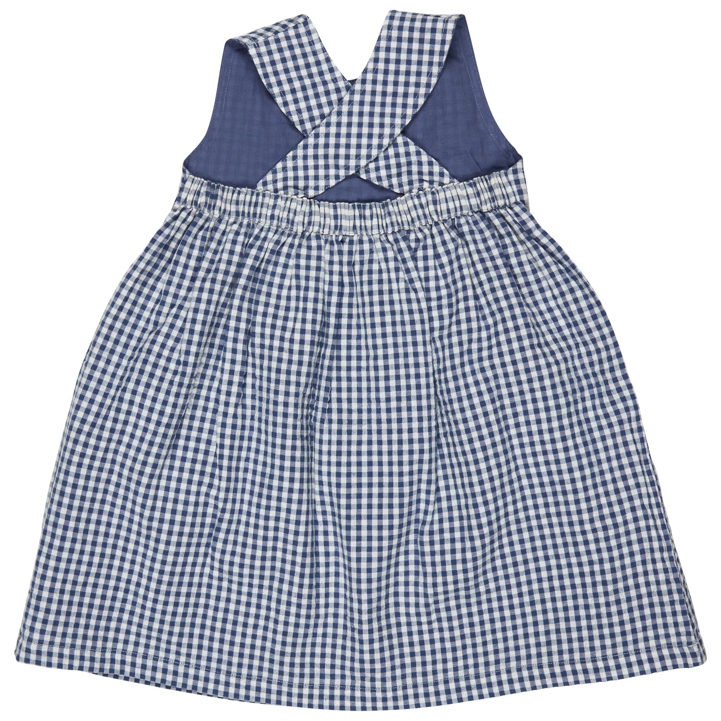 Abito con schiena incrociata (seersucker Check) - Blu Pigeon