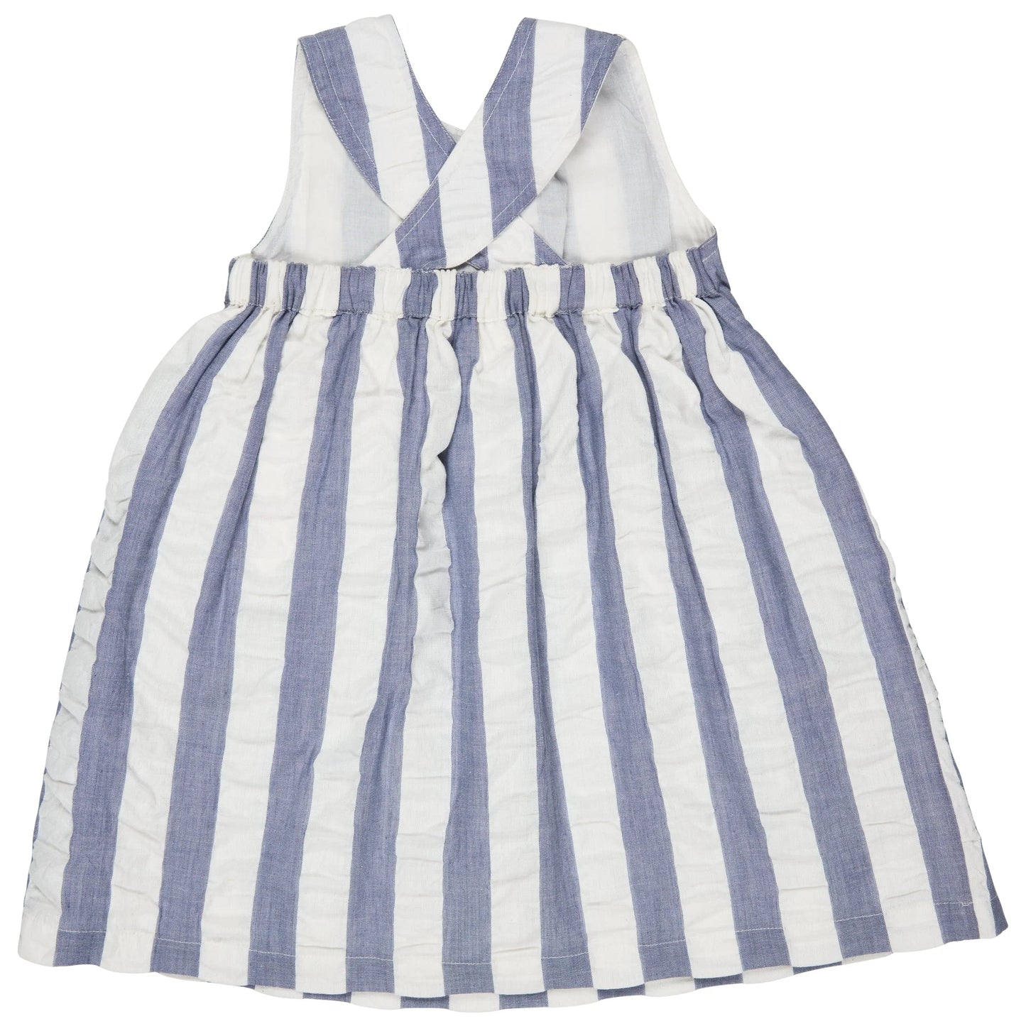 Abito con schiena incrociata (Seersucker Wide Stripe) - Indaco Pigeon