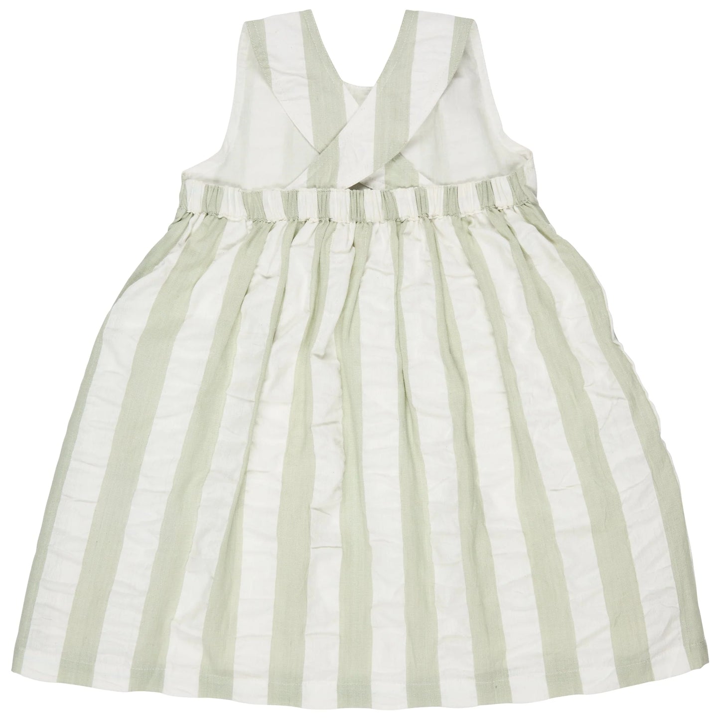 Abito con schiena incrociata (Seersucker Wide Stripe) - Verde Pigeon