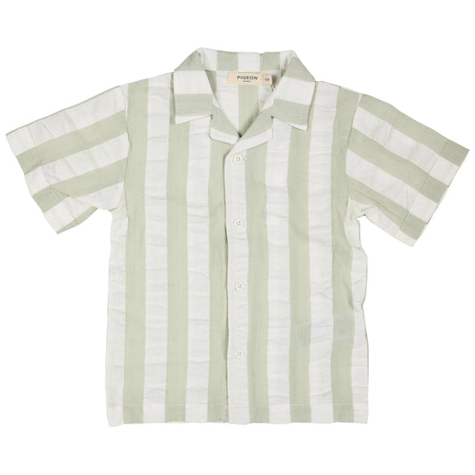 Camicia estiva facile (Seersucker Wide Stripe) - Verde Pigeon