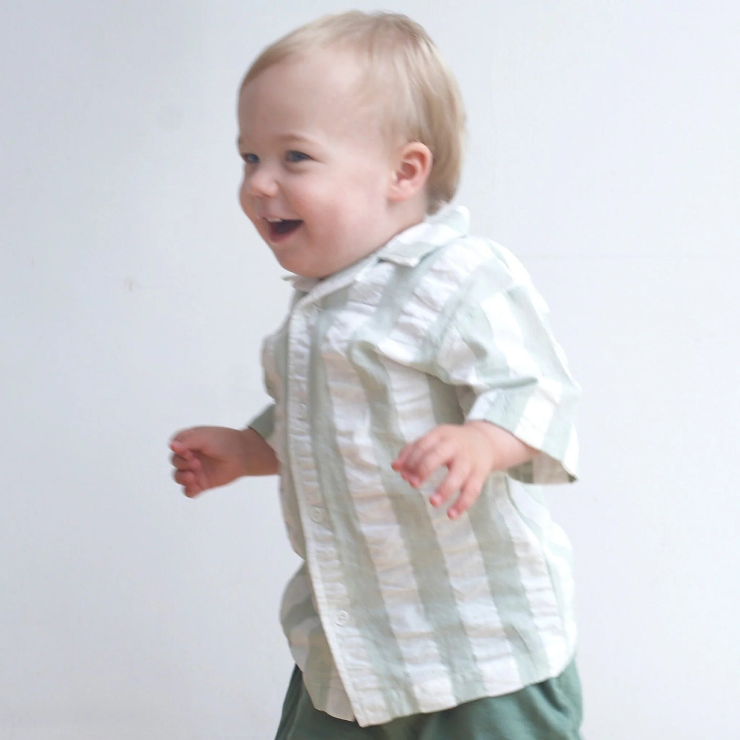 Camicia estiva facile (Seersucker Wide Stripe) - Verde Pigeon