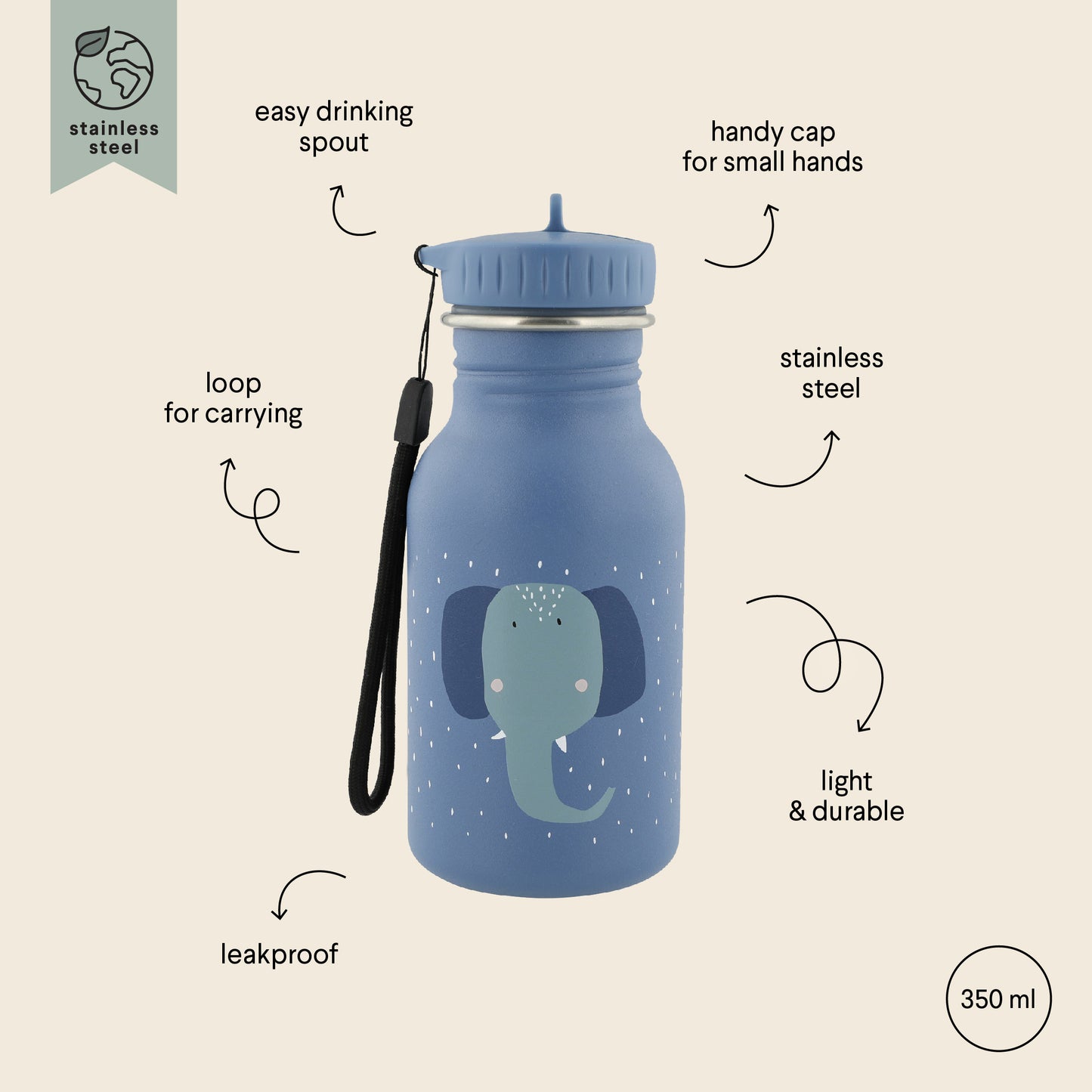 Borraccia trixie  in Acciaio Inox - 350 ml Mrs. Elephant