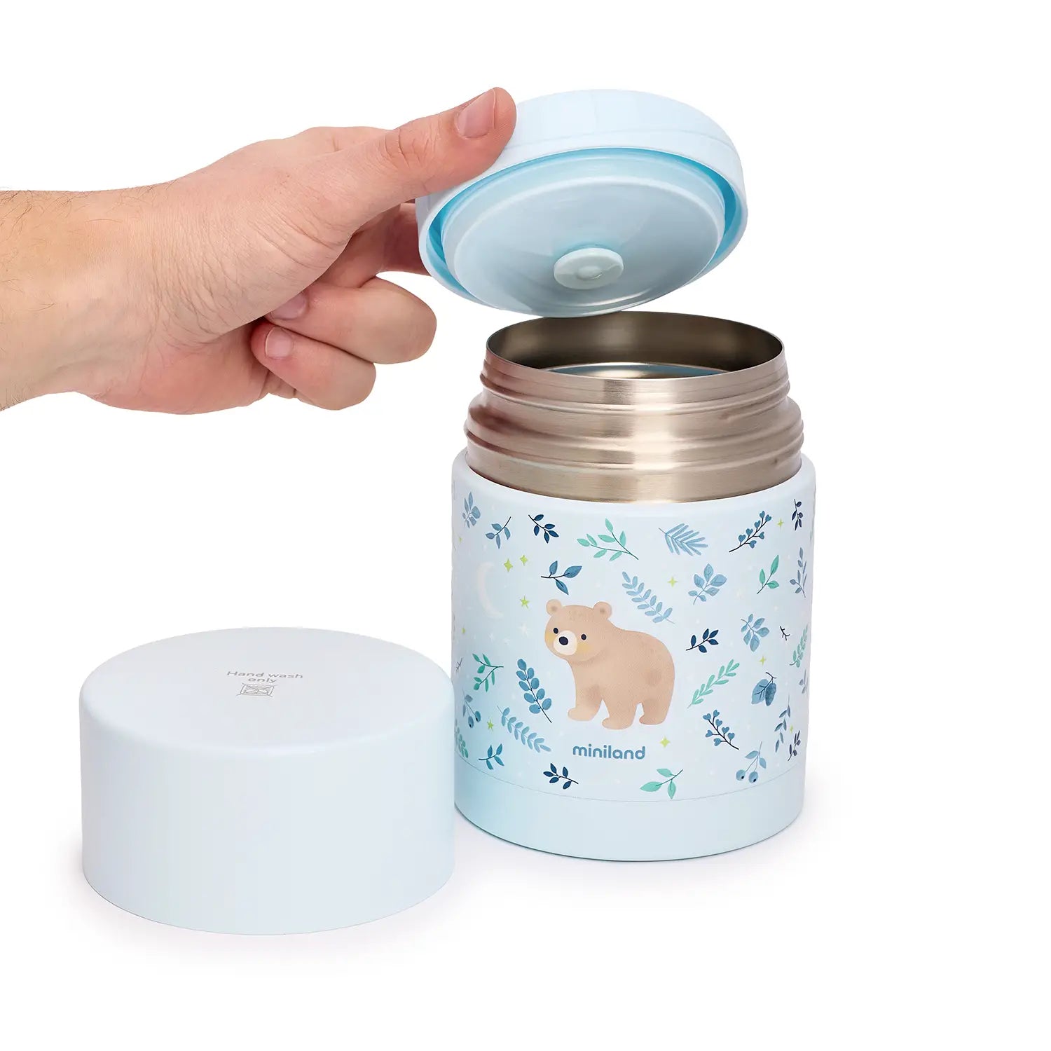 Miniland Thermos Pappa Dreamland Orsetto 600 ml, insulated stainless steel baby bottle for hot and cold drinks.