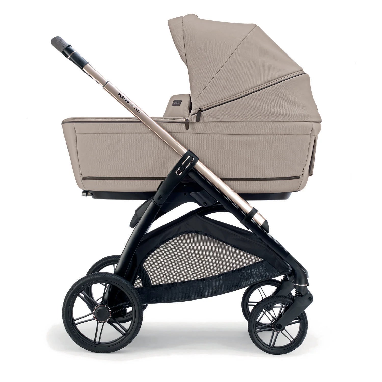 Inglesina Aptica System 4-in-1 ovetto darwine recline in Vicuna Beige, versatile baby stroller with carrycot for newborns.