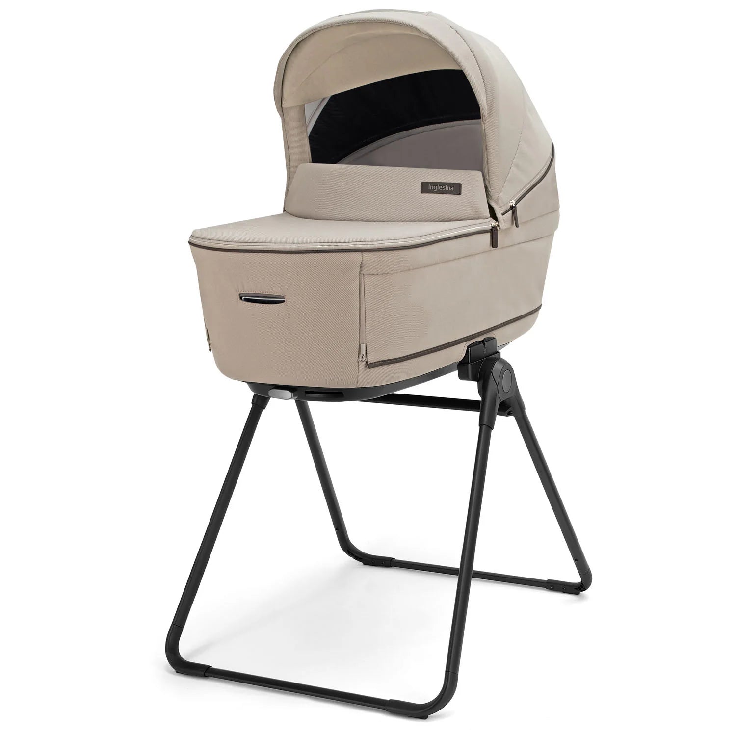 Inglesina Aptica System 4-in-1 ovetto darwine recline stroller in Vicuna Beige with stand-up feature, from the 2026 collection.