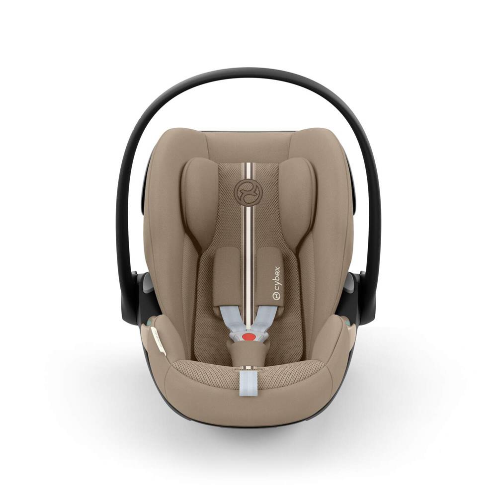 Cybex Cloud G i-Size Plus infant car seat with adjustable headrest and safety harness, shown in a neutral color.