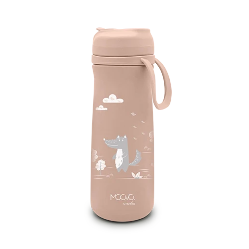 Nuvita KiddieKit 500ml children’s stainless steel thermal water bottle in English Rose color with a playful design