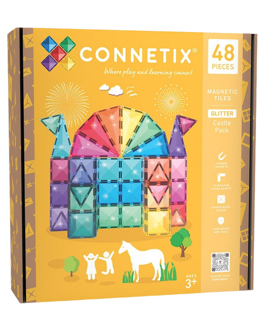 Connetix - Set Castello Glitter - 48 Pezzi - 100% Plastica ABS Atossica - Apprendimento STEM!